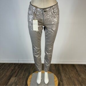 RW&CO. Shimmering Silver Skinny Pants 28
